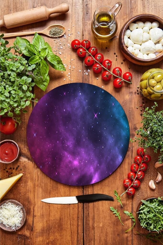 Çap 32 Cm Uzay Desenli Cam Kesme Tahtası