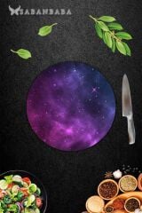 Çap 32 Cm Uzay Desenli Cam Kesme Tahtası