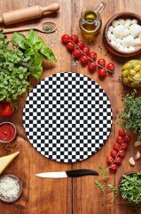 Çap 32 cm Dama Desenli Cam Kesme Tahtası