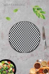 Çap 32 cm Dama Desenli Cam Kesme Tahtası