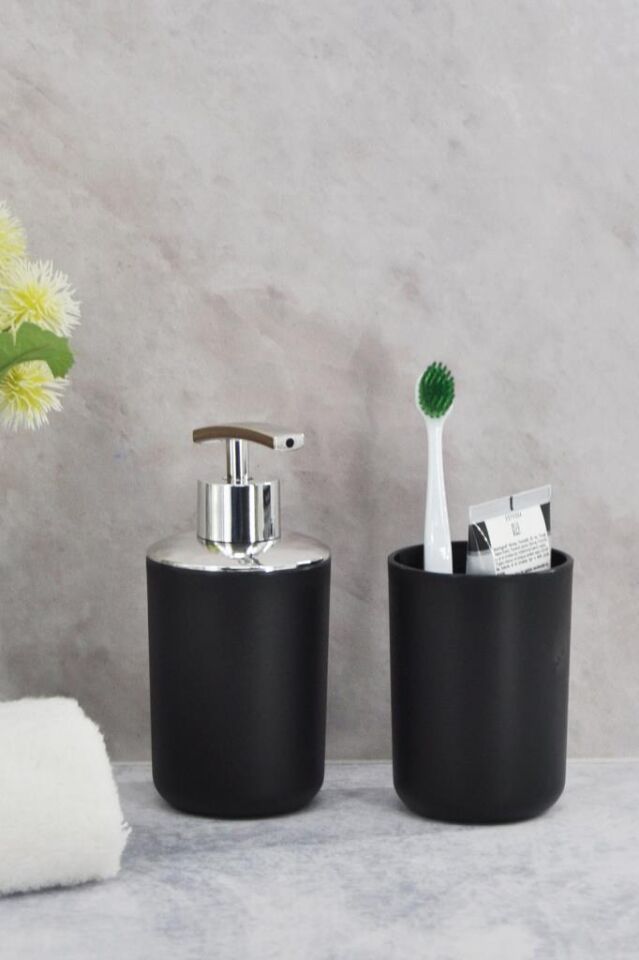 2'li Set Siyah, Diş Fırçalık Ve Sıvı Sabunluk - Brasil Model