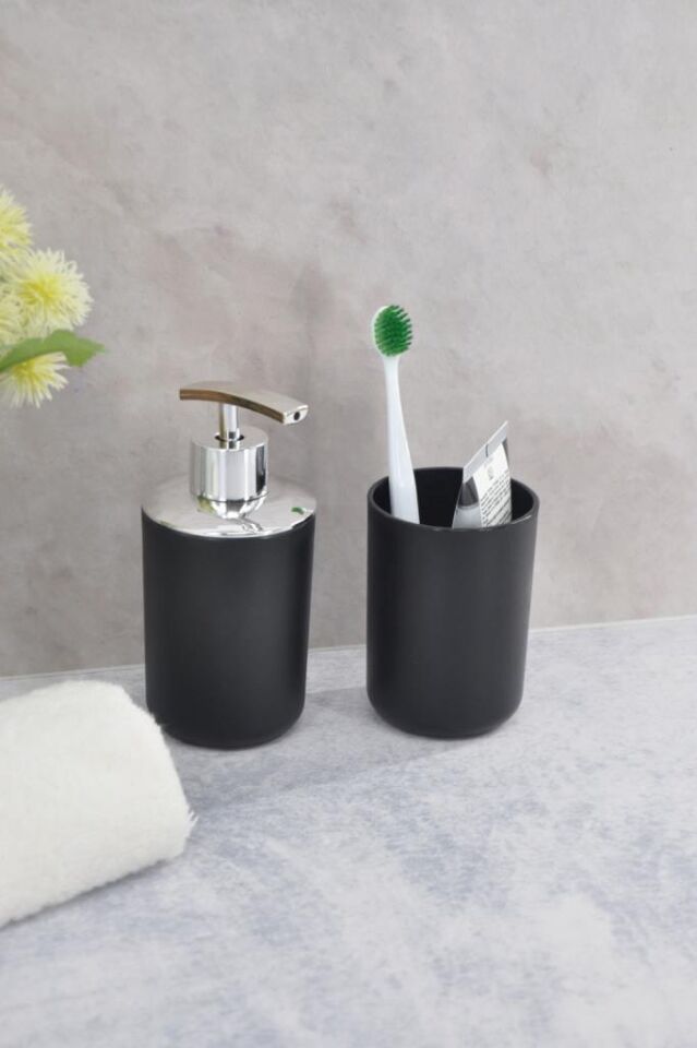 2'li Set Siyah, Diş Fırçalık Ve Sıvı Sabunluk - Brasil Model