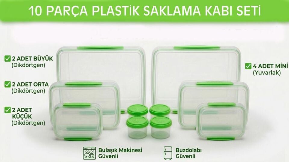 10'lı Set  Saklama Kabı Seti – Kilitli Kapaklı Gıda Saklama Kutusu