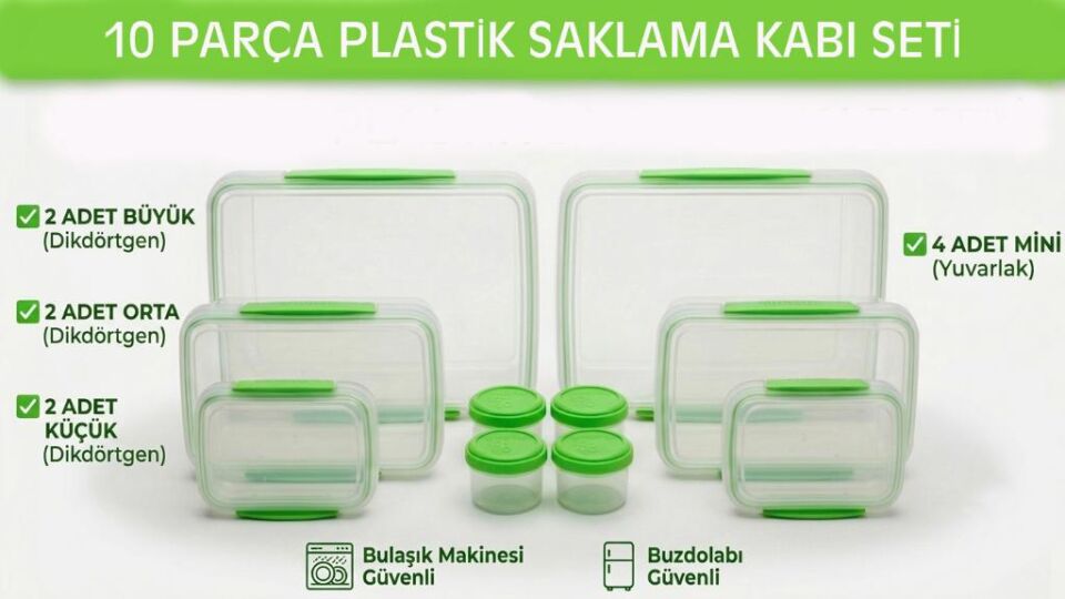 10'lı Set  Saklama Kabı Seti – Kilitli Kapaklı Gıda Saklama Kutusu