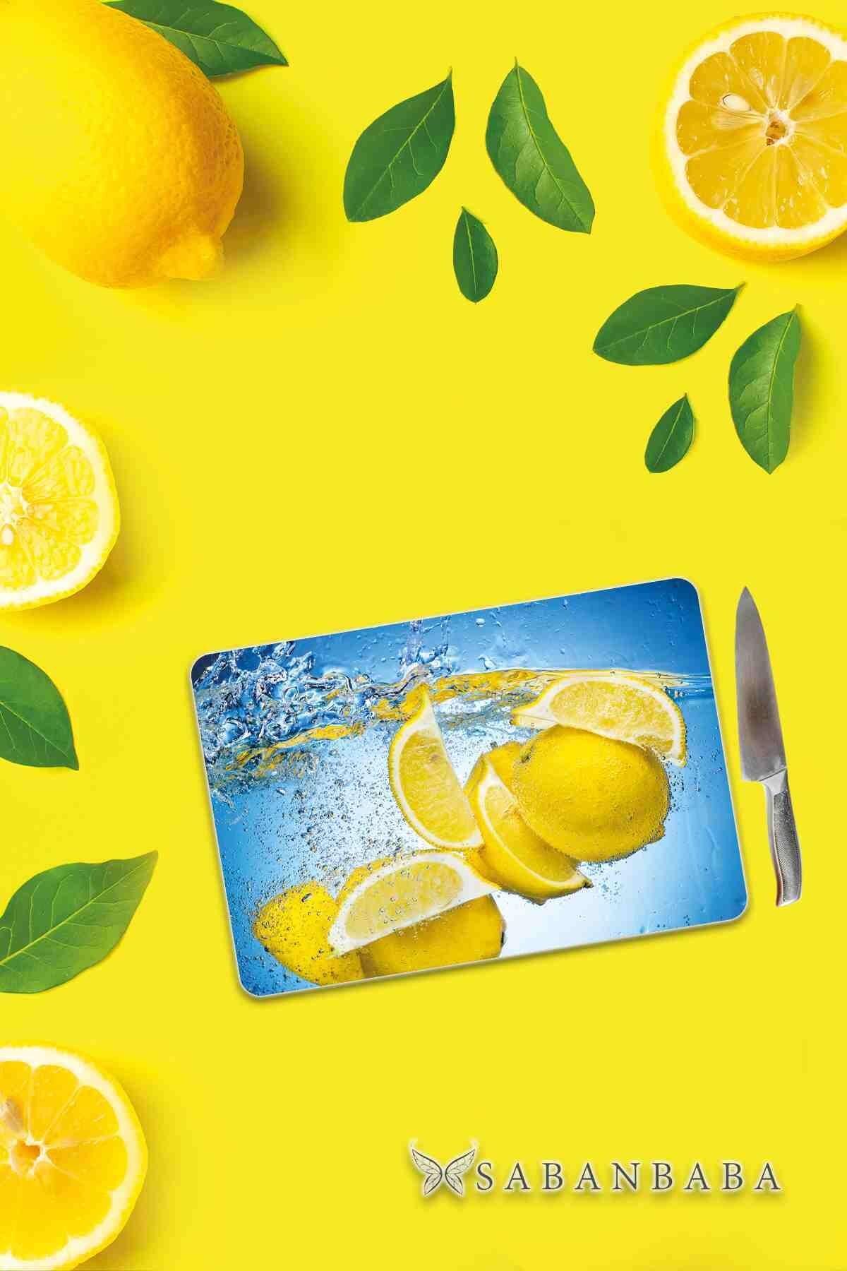30x40 cm Cam Kesme Tahtası Fresh Limon