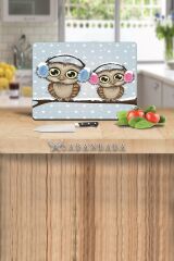 30x40 cm Cam Kesme Tahtası İkili Baykuş