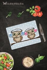 30x40 cm Cam Kesme Tahtası İkili Baykuş