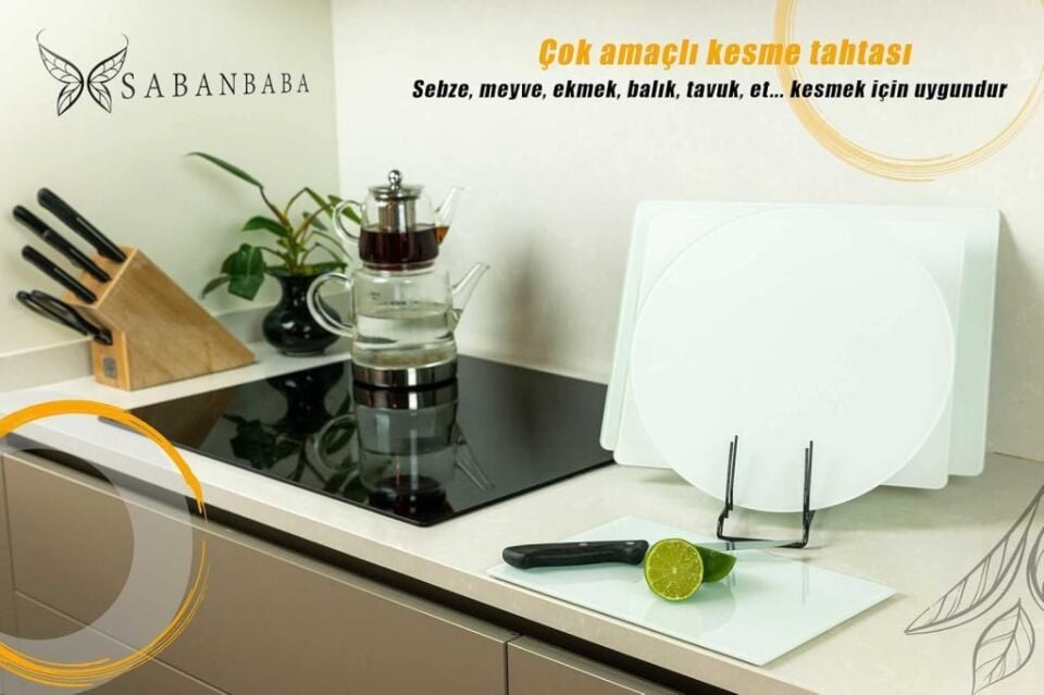 29x34cm - Düz Beyaz - Cam Kesme Tahtası