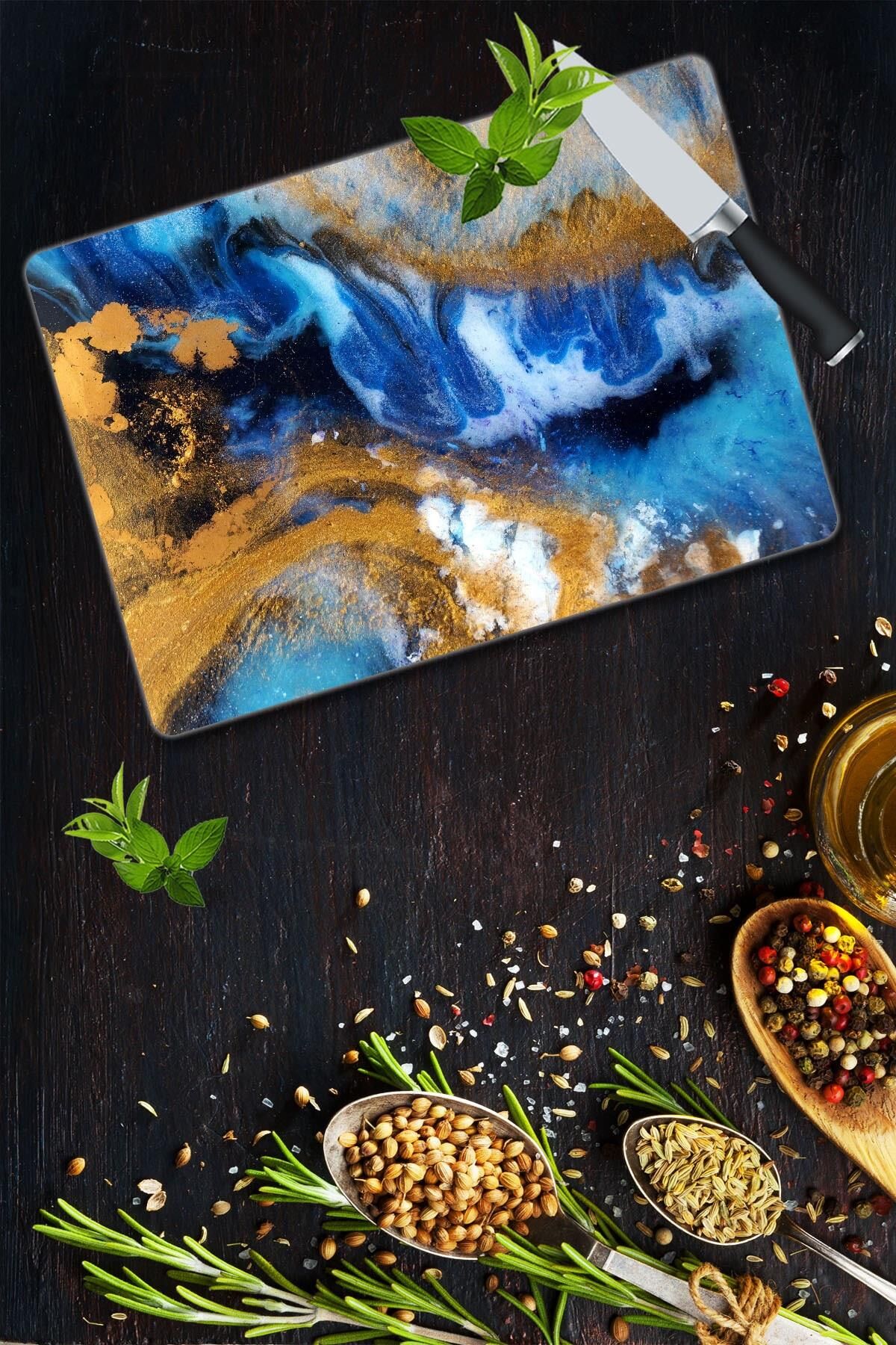 30x40 cm Cam Kesme Tahtası Dünya