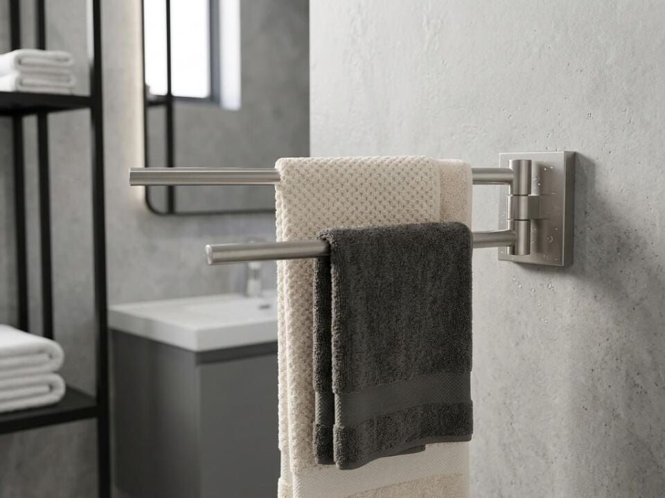 Paslanmaz Çelik Döner Çift Kollu Havluluk Duvara Monte Hareketli Banyo Havlu Askılığı