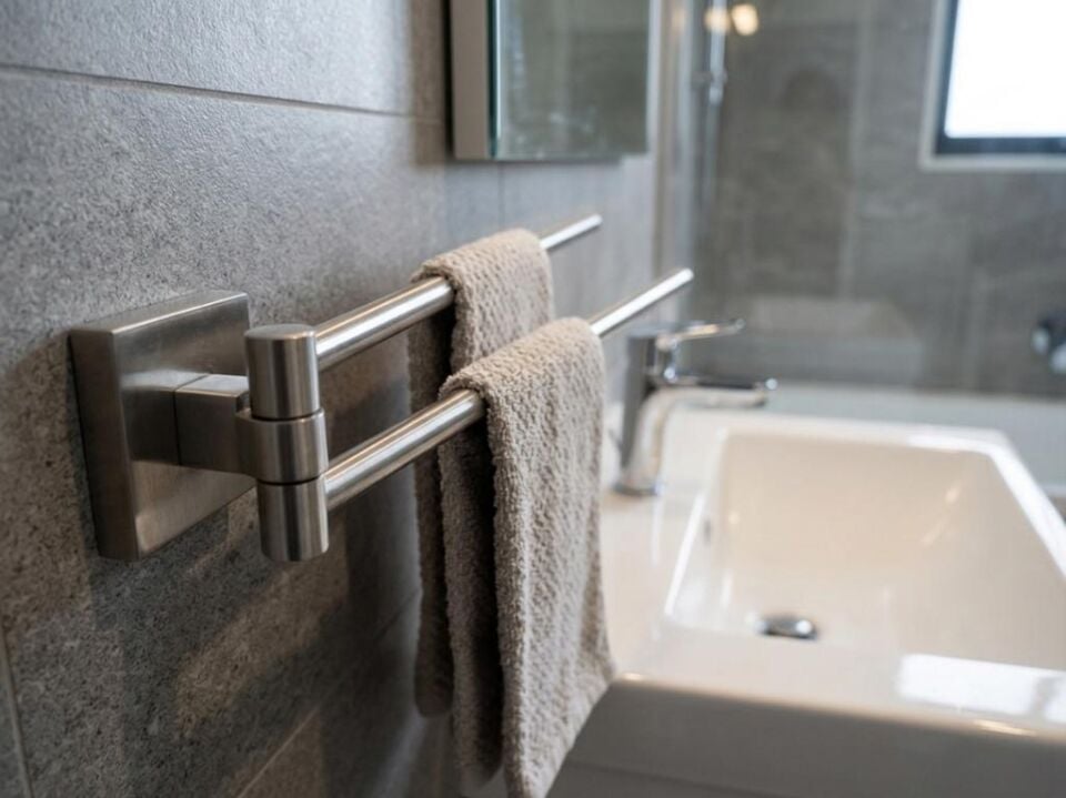 Paslanmaz Çelik Döner Çift Kollu Havluluk Duvara Monte Hareketli Banyo Havlu Askılığı