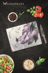 30x40 cm Cam Kesme Tahtası Kuş Tüyü  Desenli