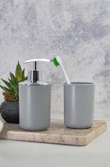 2'li Set Gri, Diş Fırçalık Ve Sıvı Sabunluk - Brasil Model