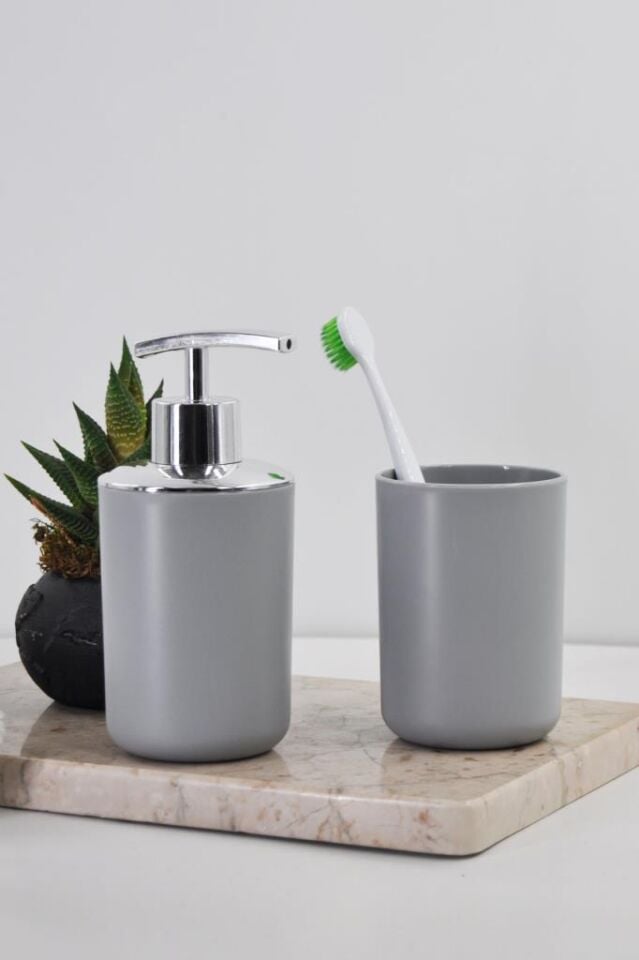 2'li Set Gri, Diş Fırçalık Ve Sıvı Sabunluk - Brasil Model