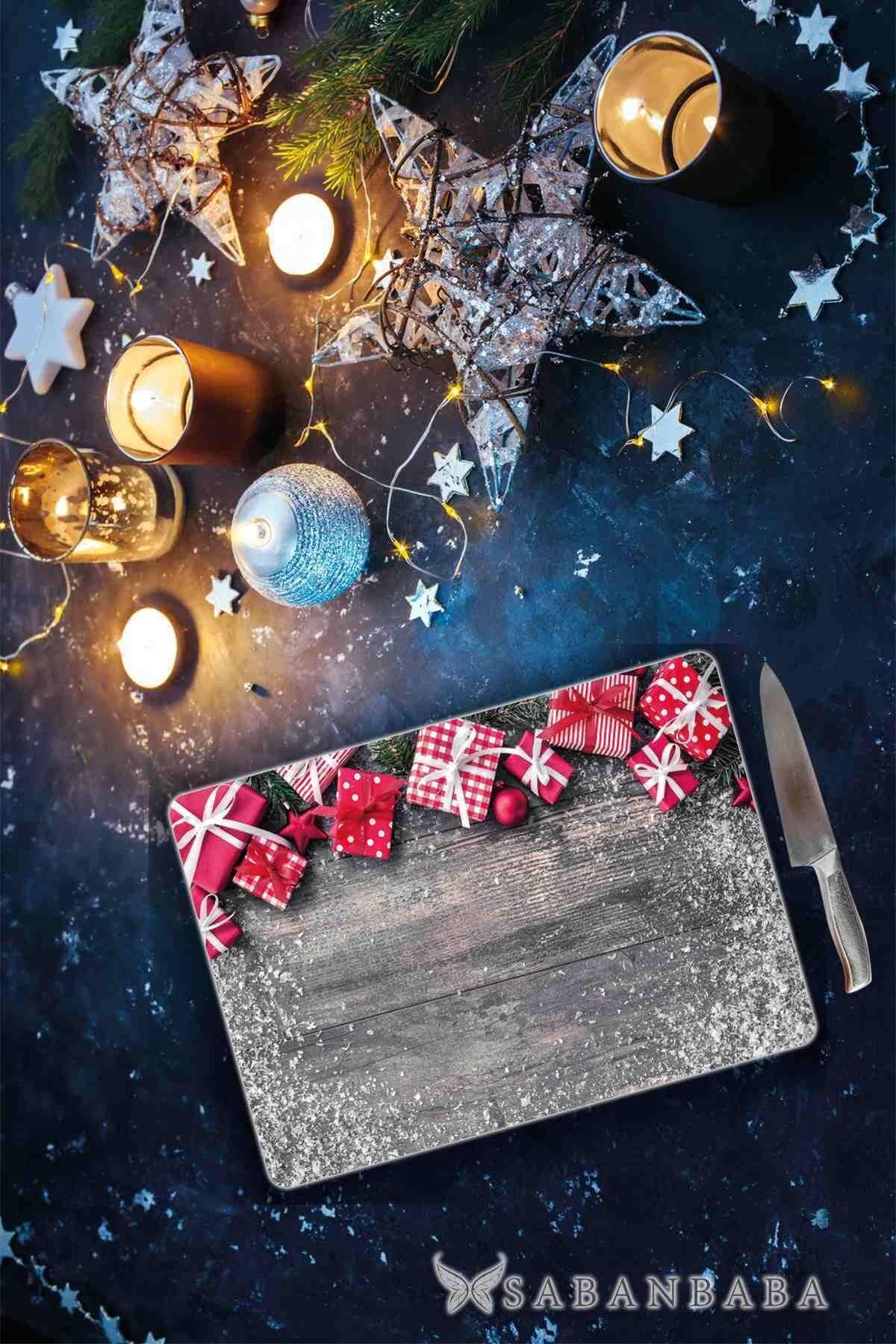 30x40 cm Cam Kesme Tahtası Kırmızı Kutular