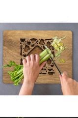 30x40 cm Cam Kesme Tahtası Ahşap Ev Desenli