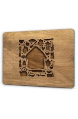 29x34 cm Cam Kesme Tahtası Ahşap Ev Desenli