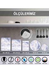 30x40 cm Cam Kesme Tahtası Mavi Çiçekler