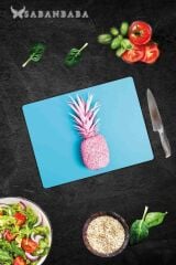 30x40 cm Cam Kesme Tahtası Mavi Ananas Desenli