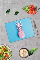 30x40 cm Cam Kesme Tahtası Mavi Ananas Desenli