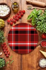 Çap 32 cm Kırmızı Ekose Desenli Cam Kesme Tablası