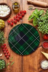 Çap 20 cm Yeşil Ekose Desenli Cam Kesme Tablası