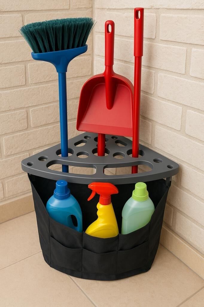 Saban Köşe Tipi Çok Amaçlı Temizlik Seti Organizeri – Süpürge, Faraş ve Temizlik Malzemesi Düzenleyici