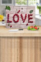 30x40 cm Cam Kesme Tahtası Love Kiraz Desenli