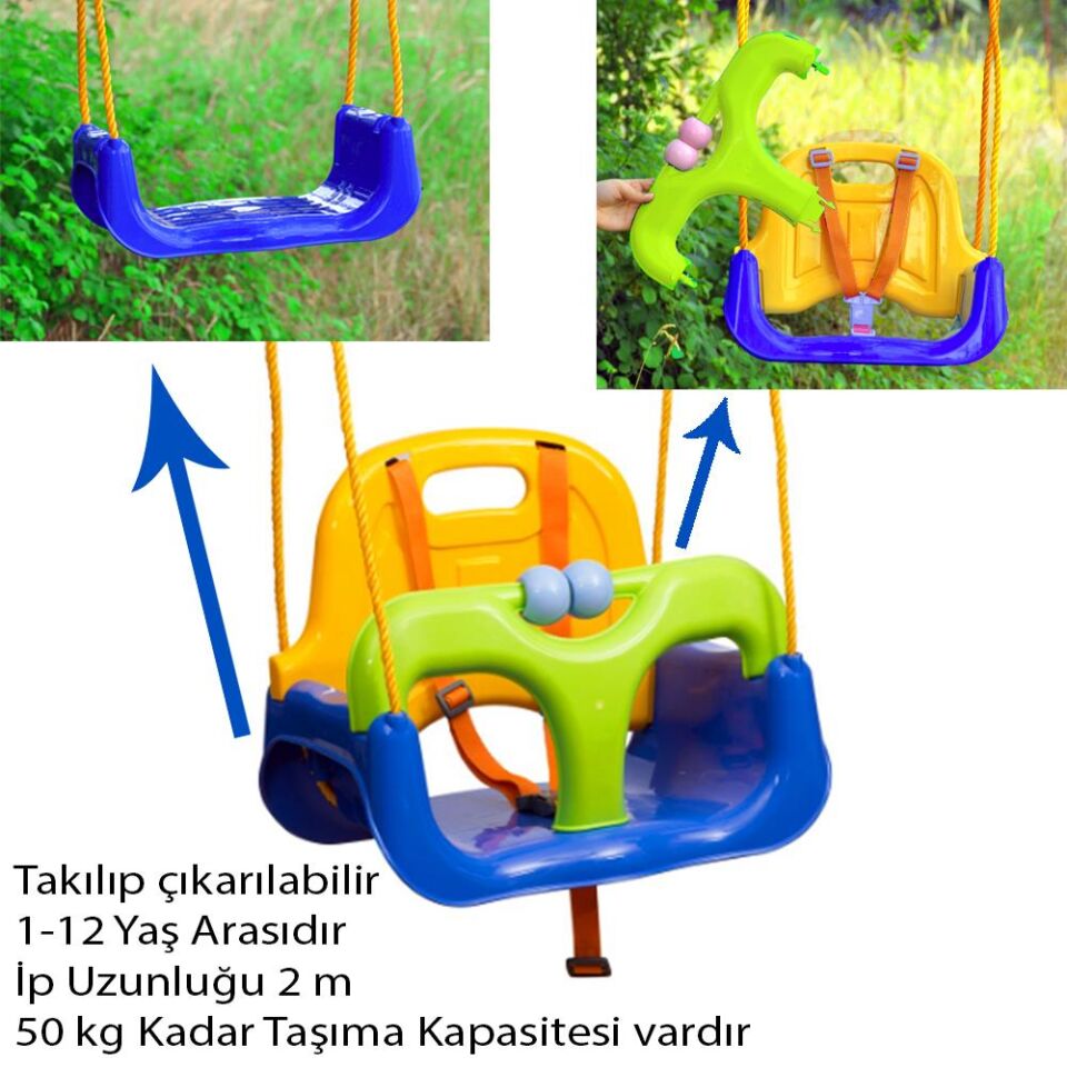 Mavi, Emniyet Kemerli Çocuk ve Bebek Salıncağı – Bahçe & Balkon İçin Güvenli Salıncak