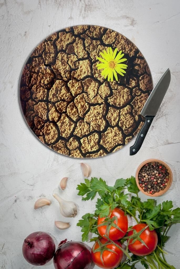 Çap 27 cm Sarı Papatya Desenli Cam Kesme Tablası