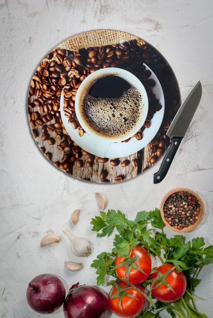 Çap 27 cm Fincan Desenli Cam Kesme Tablası