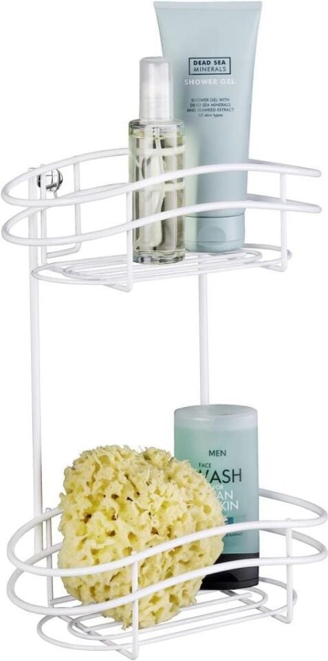 Beyaz, 2 Katlı Duvara Monte Çelik Banyo Rafı 24 X 32,5 X 15 Cm