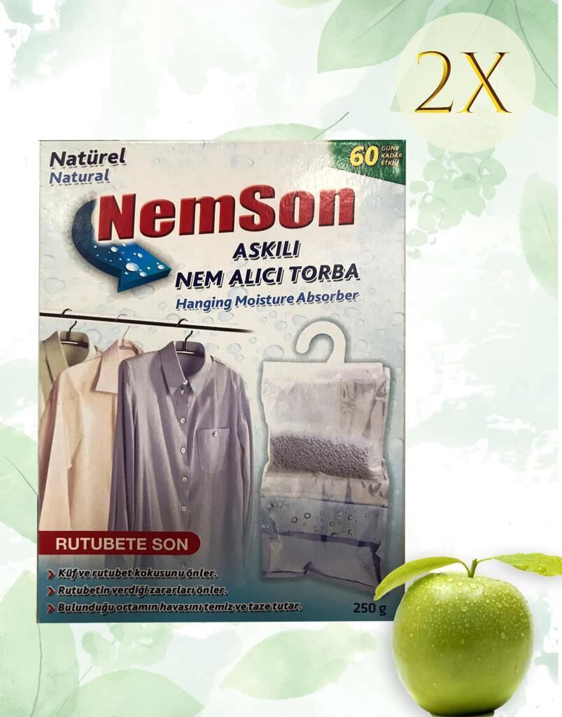 2 Adet 250 gr Askılı Nem Alıcı Yeşil Elma