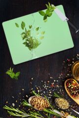 30x40 cm Cam Kesme Tahtası Nane Desenli