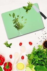 30x40 cm Cam Kesme Tahtası Nane Desenli