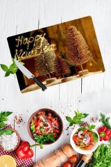 30x40 cm Cam Kesme Tahtası Mutlu Yıllar