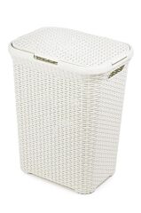 Hasır Desenli Plastik Çamaşır Sepeti Beyaz