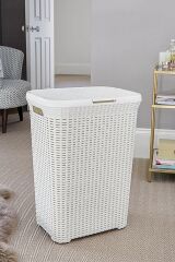 Hasır Desenli Plastik Çamaşır Sepeti Beyaz