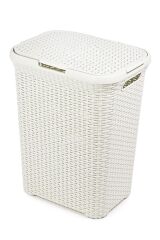 Hasır Desenli Plastik Çamaşır Sepeti Beyaz
