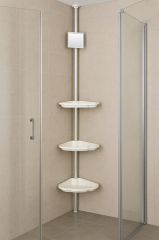 SabanBanyo Köşe Rafı – 3 Katlı Plastik Raf ve Alüminyum Direkli Organizer