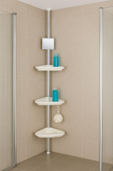 SabanBanyo Köşe Rafı – 3 Katlı Plastik Raf ve Alüminyum Direkli Organizer