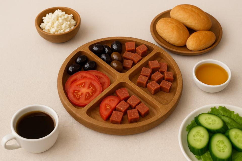 Saban Doğal Ahşap Çerezlik ve Kahvaltılık – 4 Bölmeli Sunum Tabağı  T9