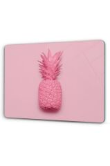 20x30 cm Cam Kesme Tahtası Pembe Ananas Desenli