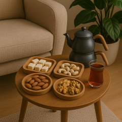 Saban Doğal Ahşap Çerezlik ve Kahvaltılık – 4 Parçalı Sunum Tabağı T13