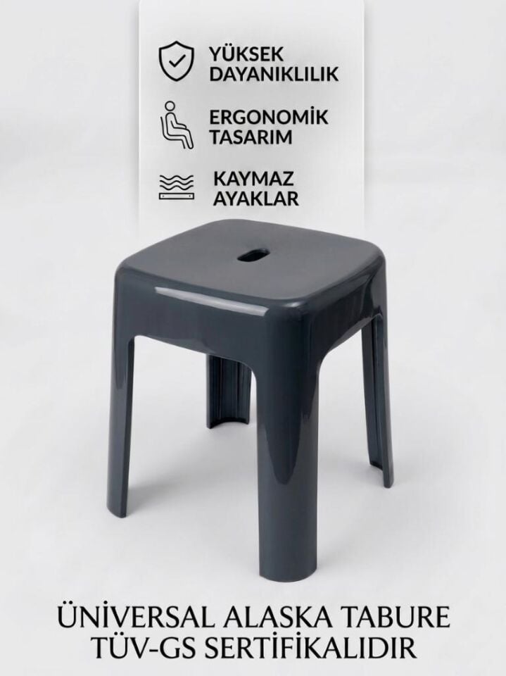 Saban Tabure Sağlam Plastik Kırılmaya Dayanıklı Bahçe, Balkon ,Banyo Gri