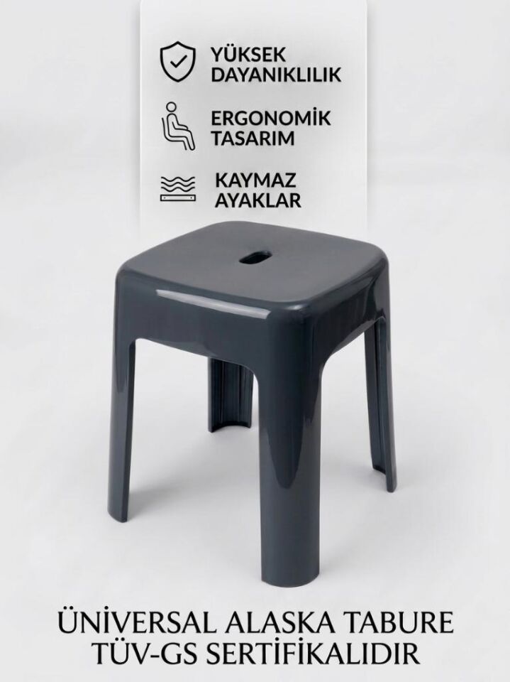 Saban Tabure Sağlam Plastik Kırılmaya Dayanıklı Bahçe, Balkon ,Banyo Gri