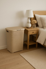 Hasır Desenli Plastik Çamaşır Sepeti Bej