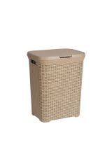 Hasır Desenli Plastik Çamaşır Sepeti Bej