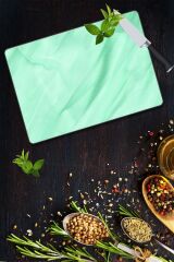 30x40 cm Cam Kesme Tahtası Su Yeşili Desenli