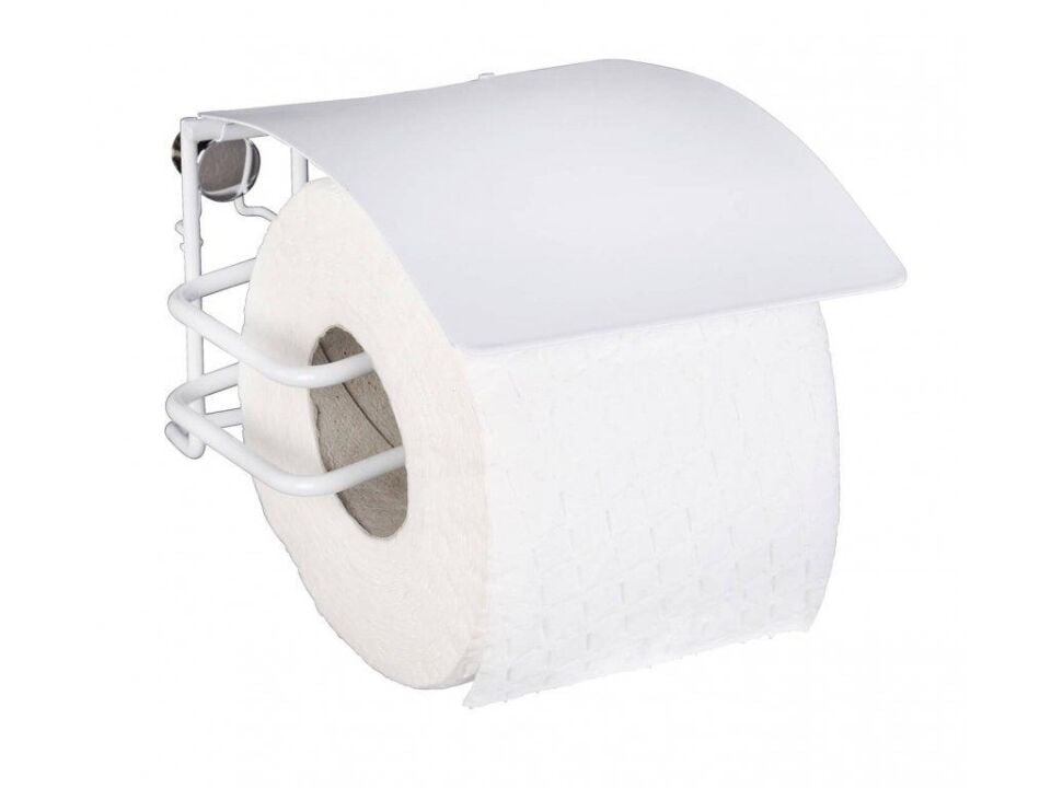 Saban Classic Plus Tuvalet Kağıdı Tutucu – Beyaz Kaplamalı, Kapaklı, Duvar Montajlı, Paslanmaz Çelik – 14 x 9 x 14 cm